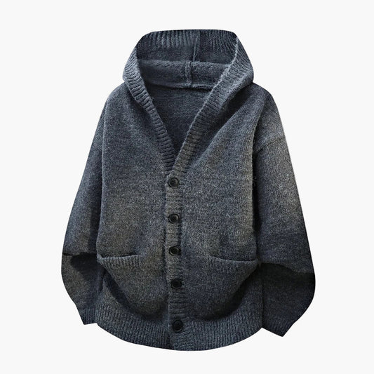 Men's hooded knitted cardigan with button placket – Casual style for everyday and leisure
