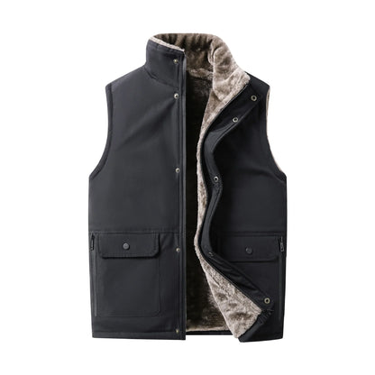 Men's winter vest, lined, V-neck, dark green