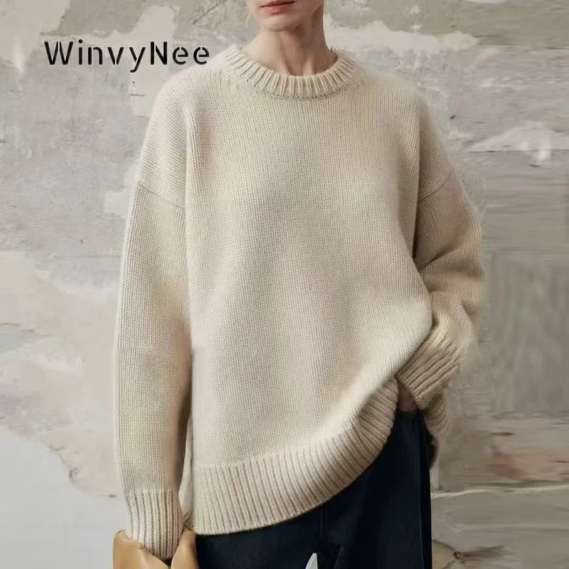 Unisex Oversized Crew-Neck Long-Sleeve Knit Sweater