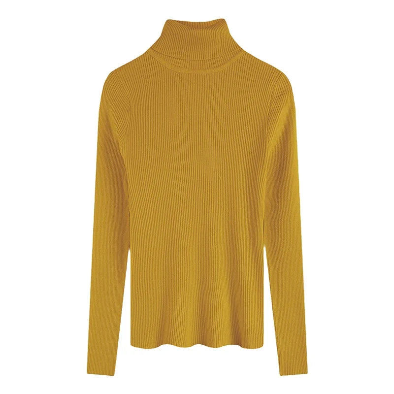 Women's ribbed long-sleeved turtleneck sweater, slim fit