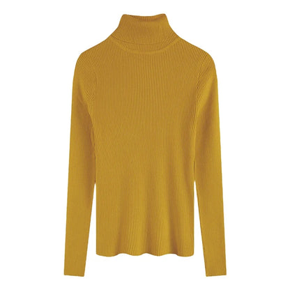 Women's ribbed long-sleeved turtleneck sweater, slim fit