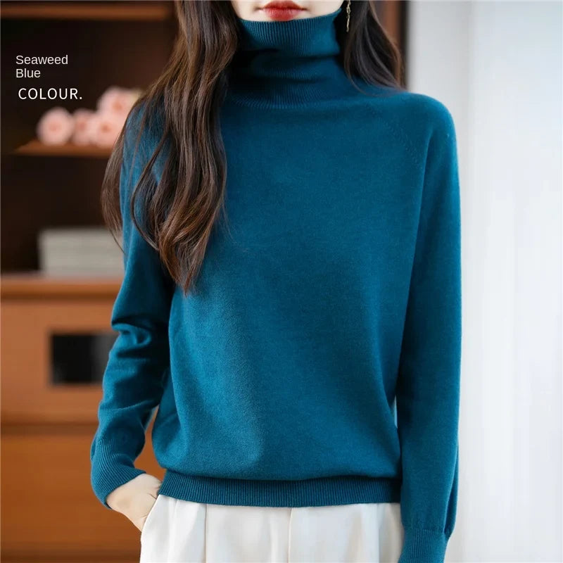 Women's long-sleeve turtleneck knitted sweater warm