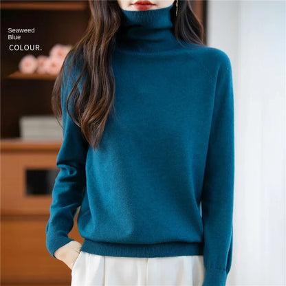 Women's long-sleeve turtleneck knitted sweater warm