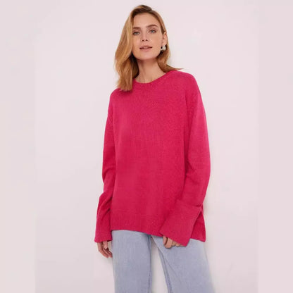 Women's oversized knit sweater, crew neck, loose fit