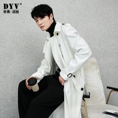 Men's Long Double-Breasted Trench Coat with Belt