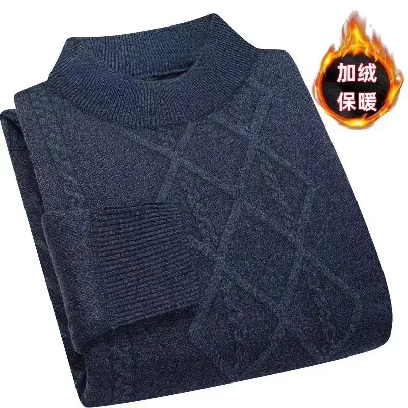 Men's turtleneck knitted sweater with diamond pattern, warm for winter