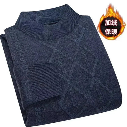 Men's turtleneck knitted sweater with diamond pattern, warm for winter