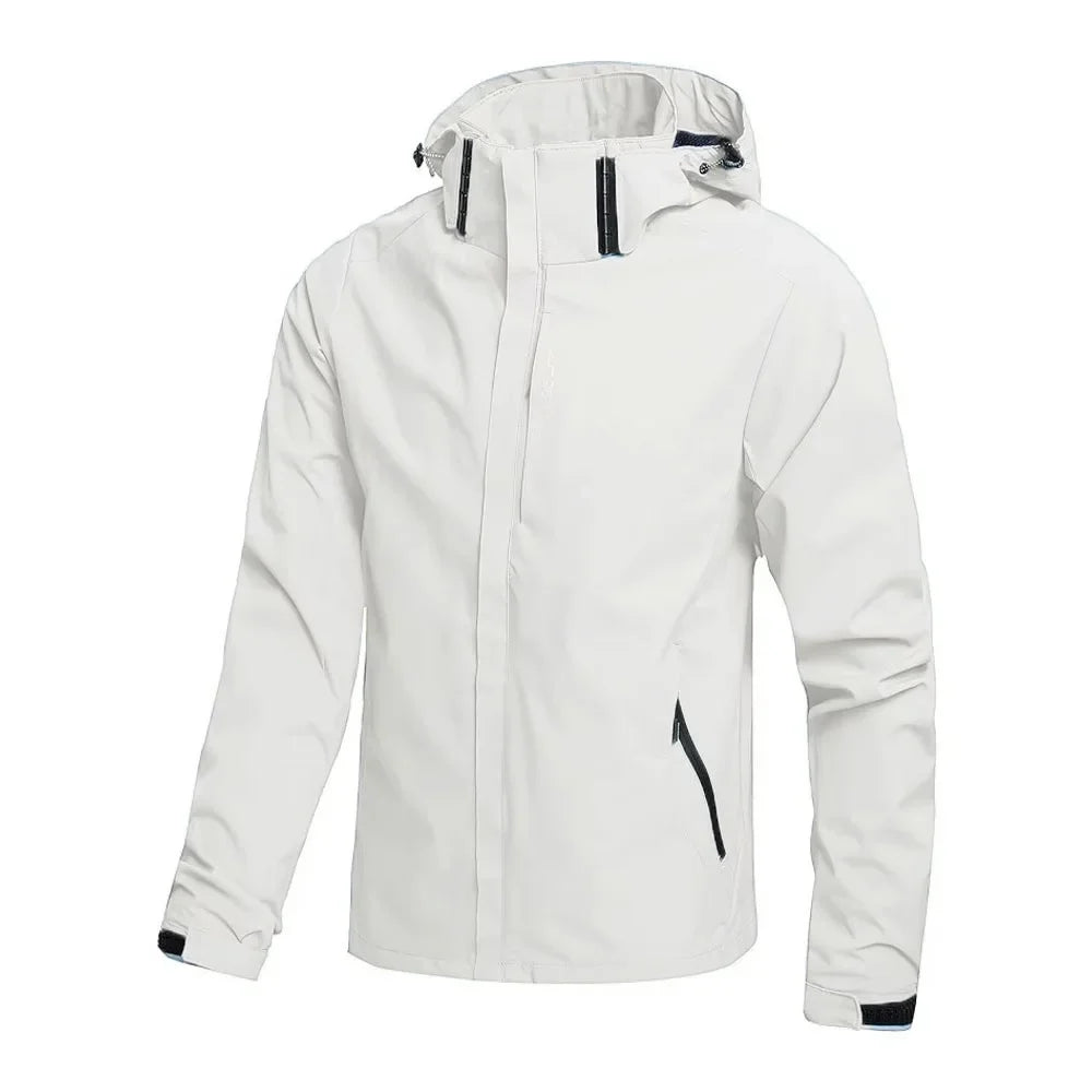 Unisex outdoor jacket with hood, zipper & adjustable cuffs