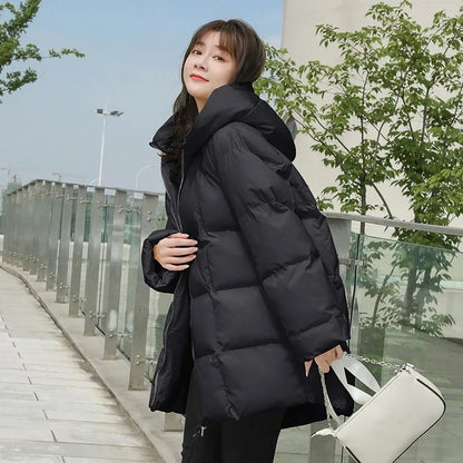Damen Steppjacke mit Kapuze Oversize Design Winterjacke