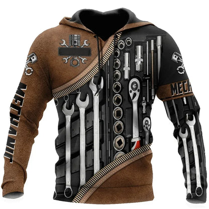 Hoodie mit Mechaniker-Thema und Grafikdruck, verschiedene Designs