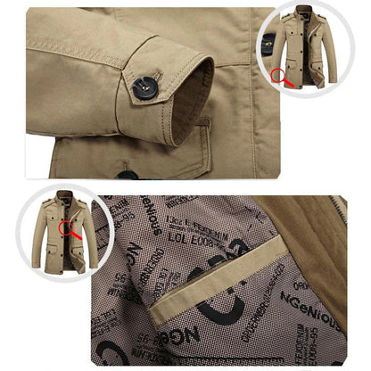 Men's Military Style Casual Jacket – Outdoor Transitional Jacket with Many Pockets
