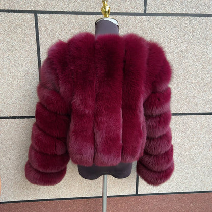 Kurze Damen Pelzimitat Jacke Winter Warm Cropped