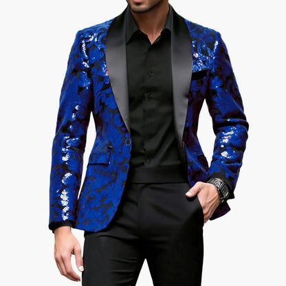Men's Tuxedo Jacket – Elegant Party Blazer with Glitter Sequins and Modern Shawl Collar for Festive Occasions