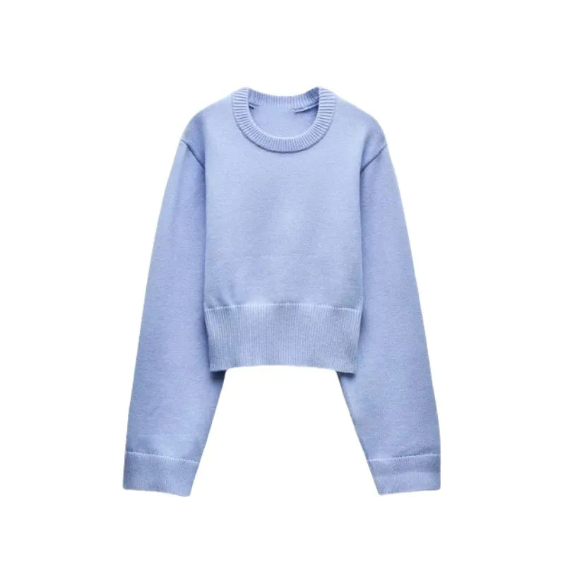 Damen Cropped Pullover Rundhals Langarm