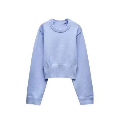 Damen Cropped Pullover Rundhals Langarm