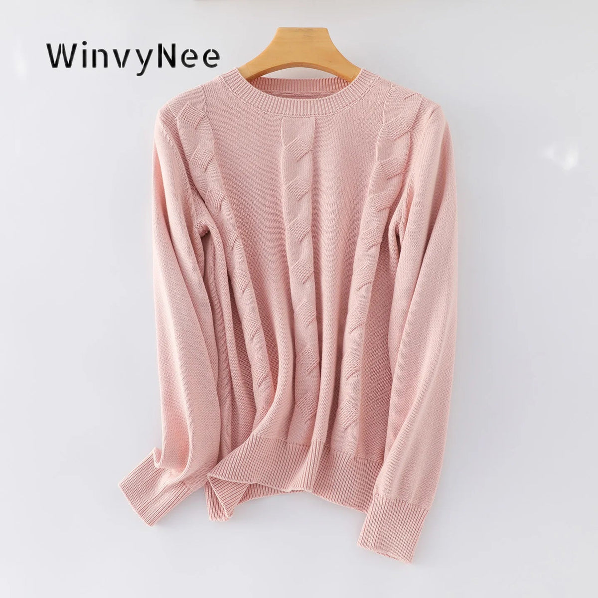 Women's Crew-Neck Knit Sweater with Cable-Knit Pattern