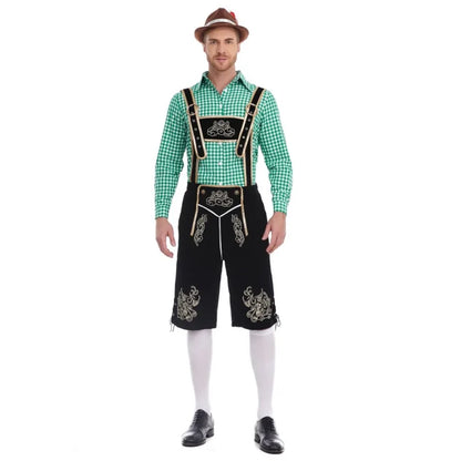 Men’s traditional lederhosen set with checked shirt, Oktoberfest costume