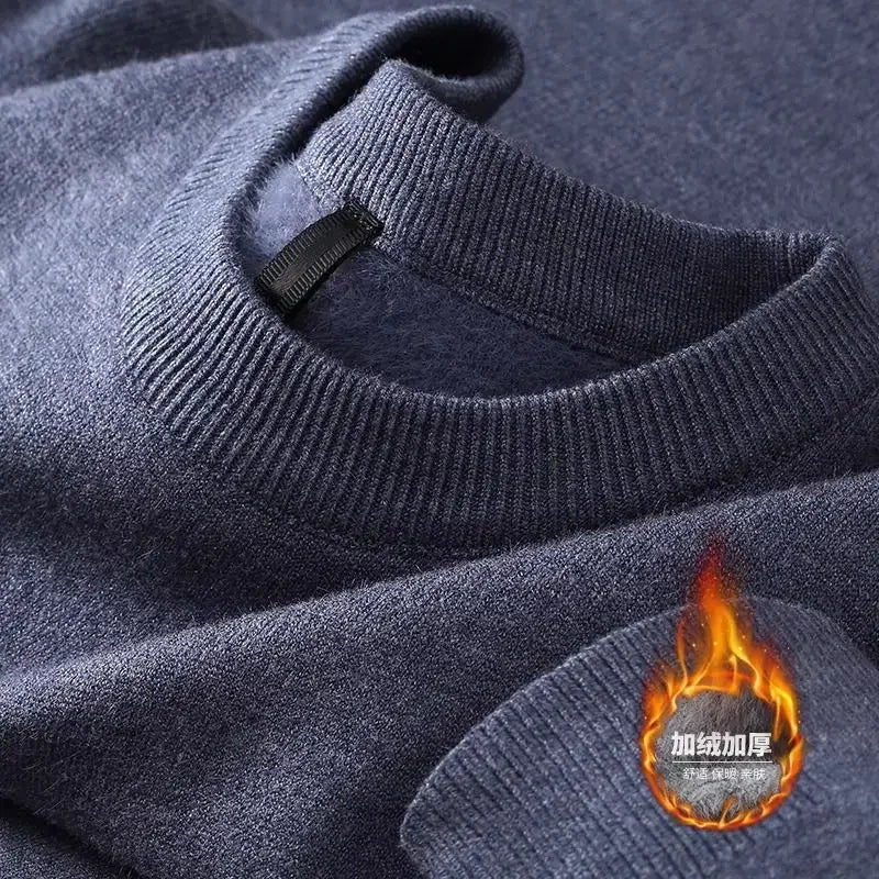Unisex winter pullover with plush lining - turtleneck or crew neck