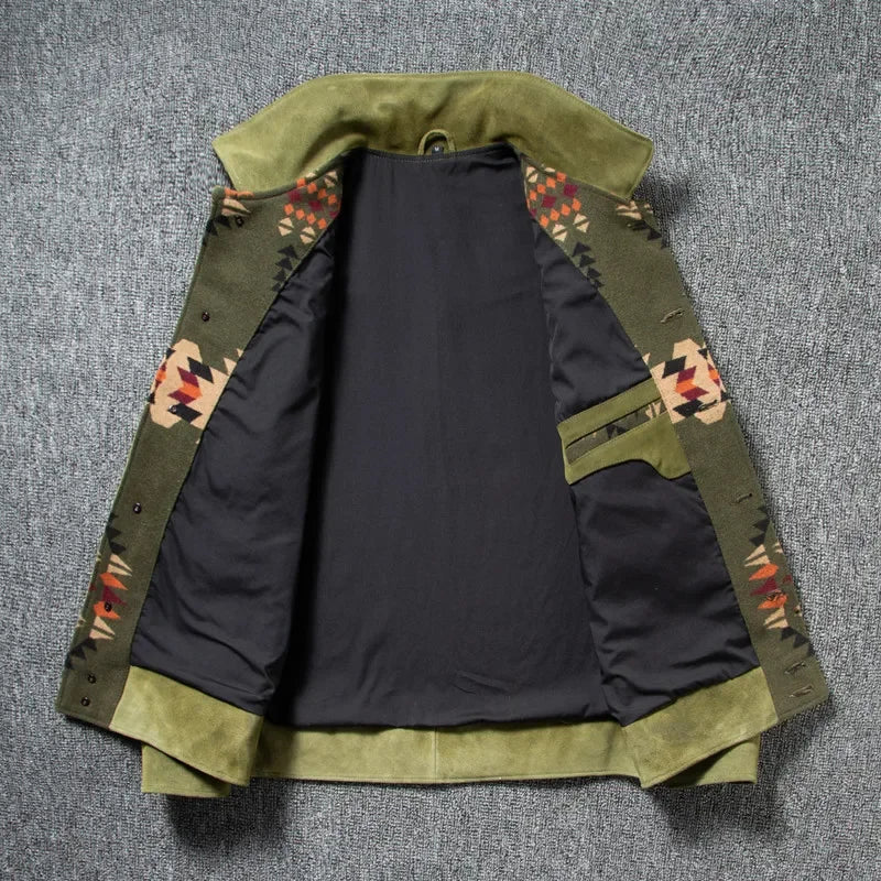 Herren Jacke mit Ethno-Muster, Hellbraun