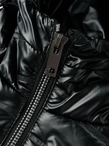 Men's Black Shiny Hooded Puffer Jacket