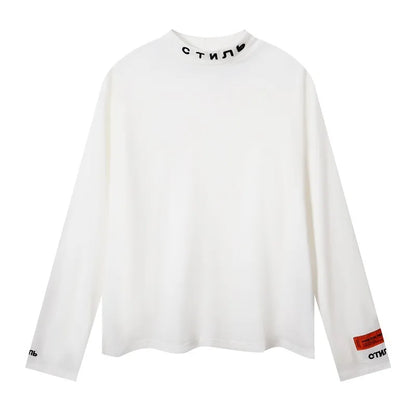Unisex Langarmshirt Stehkragen Schriftzug Schwarz/Weiß