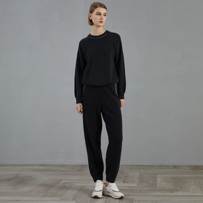 Women's ribbed crew-neck knit sweater