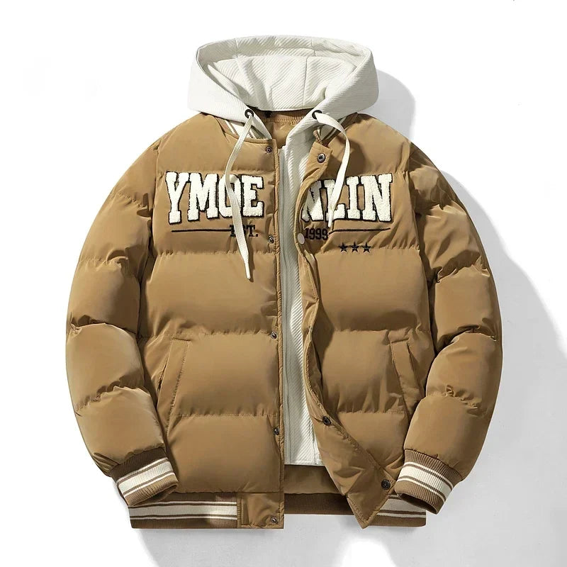 Unisex White Winter Puffer Jacket with Hood and Teddy Appliqué