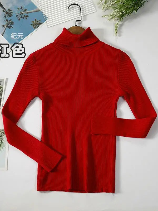 Ribbed women's basic long-sleeved turtleneck sweater