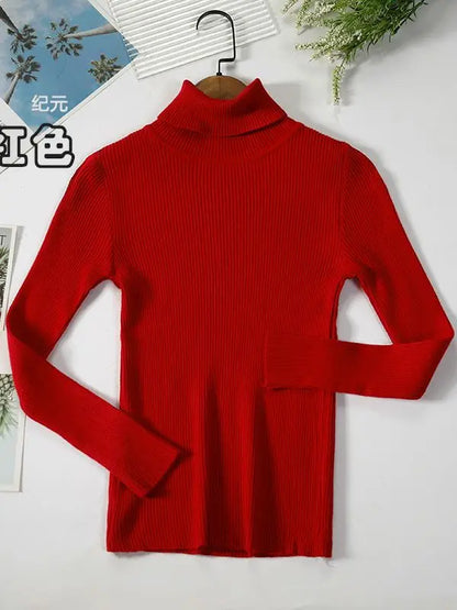 Ribbed women's basic long-sleeved turtleneck sweater