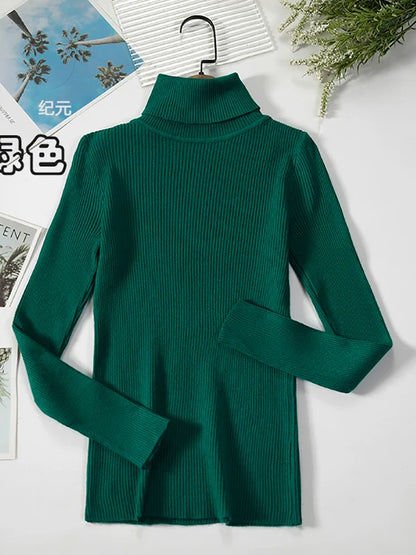 Ribbed women's basic long-sleeved turtleneck sweater