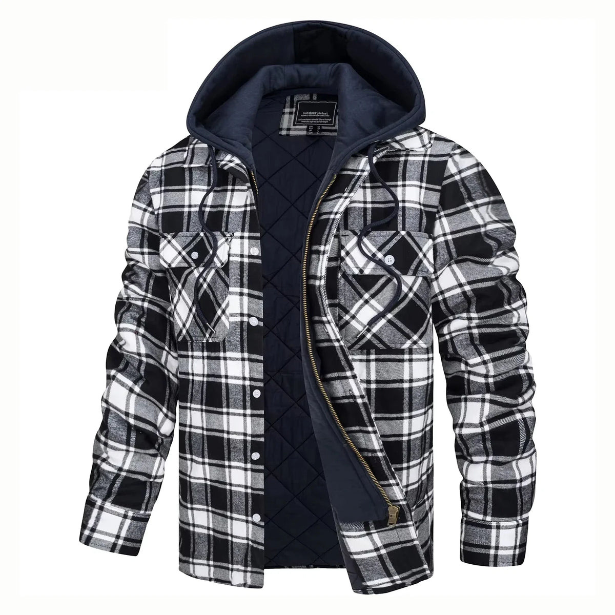 Men's plaid shirt jacket with hood, lined