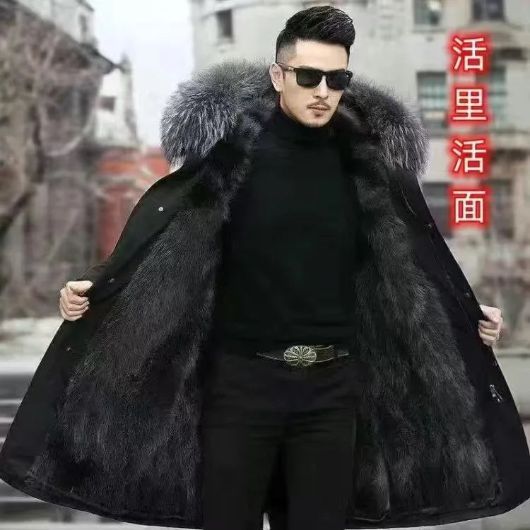 Men's winter parka with removable faux-fur lining and hood