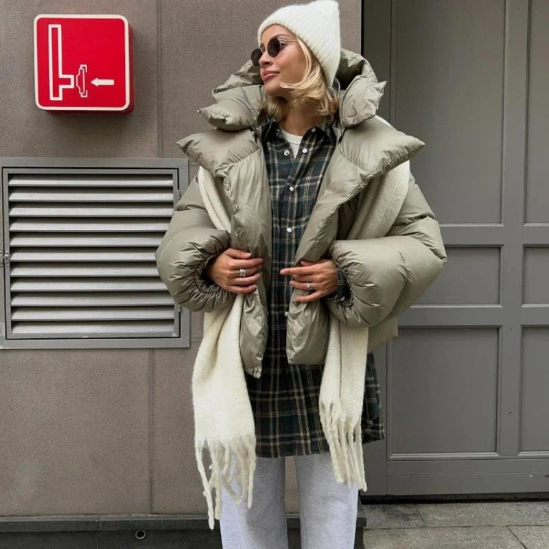 Damen Steppjacke Winterjacke mit Kapuze – Modische Oversize Pufferjacke für kalte Tage