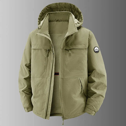 Herren Outdoor Jacke mit Kapuze & Reißverschluss, gefüttert, Beige