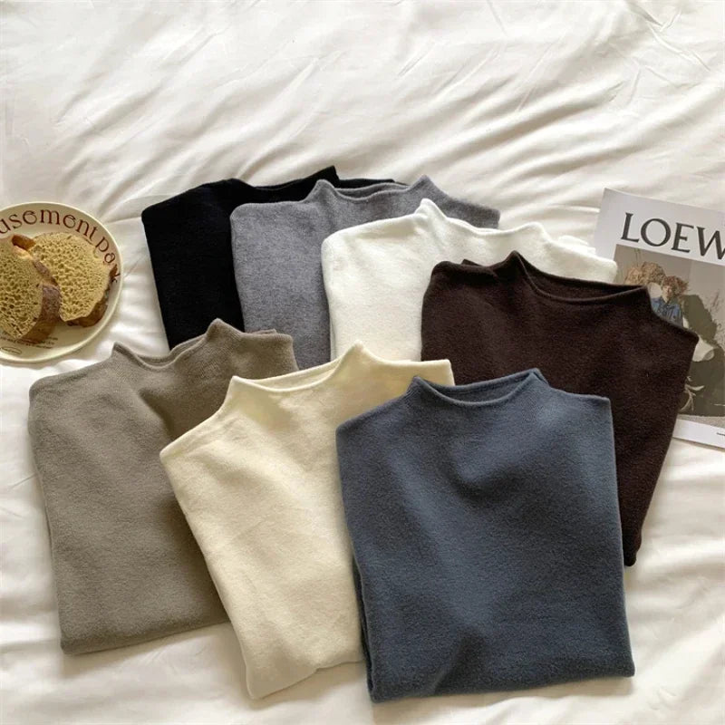 Damen Rollkragenpullover Langarm Feinstrick Weiß