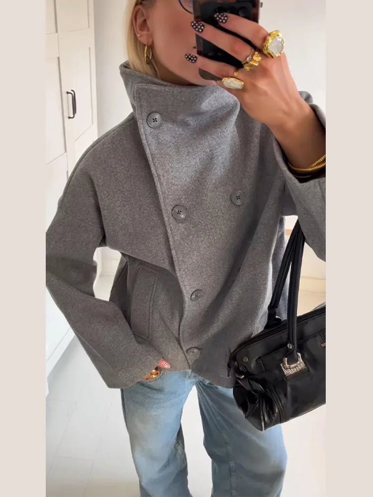 Short Jacket with Stand Collar and Buttons – Women's Transitional Jacket