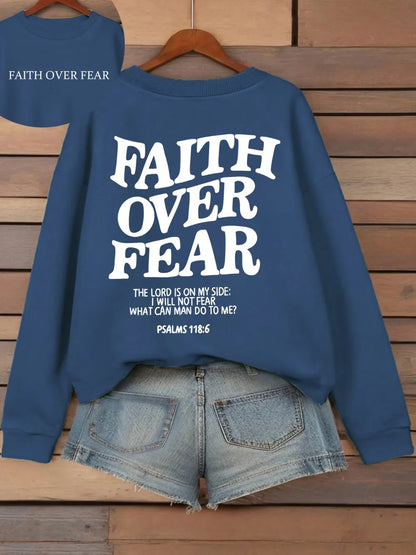 Hoodie with "Faith Over Fear" lettering and Bible quote, oversized hoodie