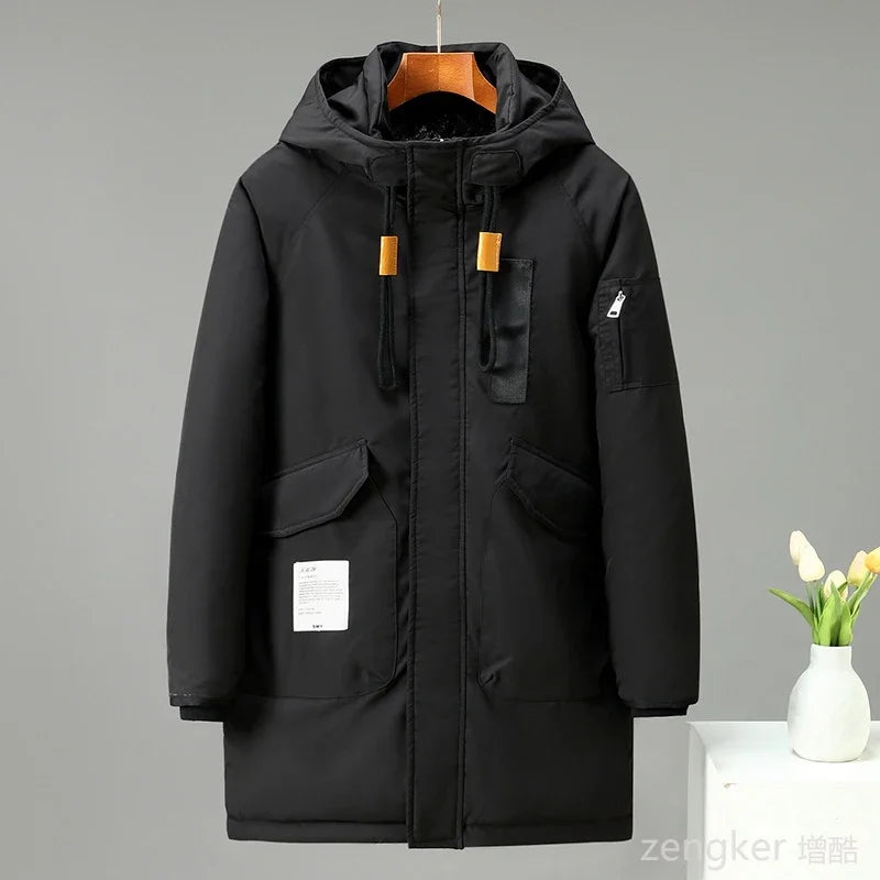 Herren Winterparka mit Kapuze - Lang, Schwarz