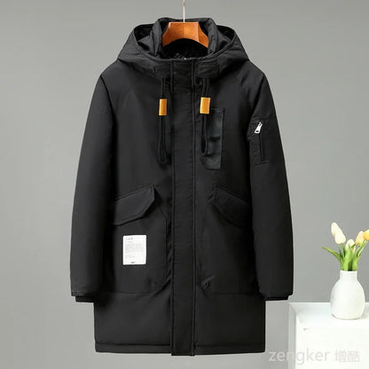 Herren Winterparka mit Kapuze - Lang, Schwarz