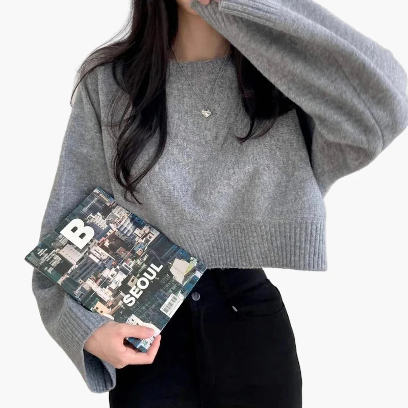 Damen Cropped Pullover mit weitem Ärmel – Modischer Freizeit-Look für Alltag und Büro