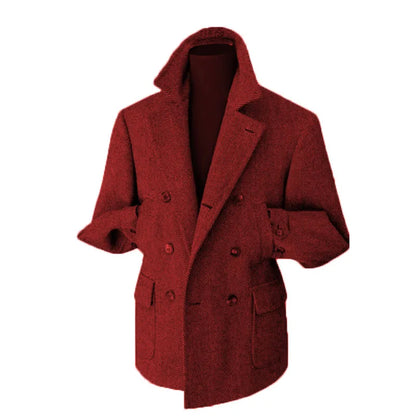Men's Double-Breasted Vintage Business Blazer – Classic Houndstooth Look for Office & Festive Occasions