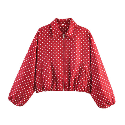 Women's cropped bomber jacket with zipper & collar
