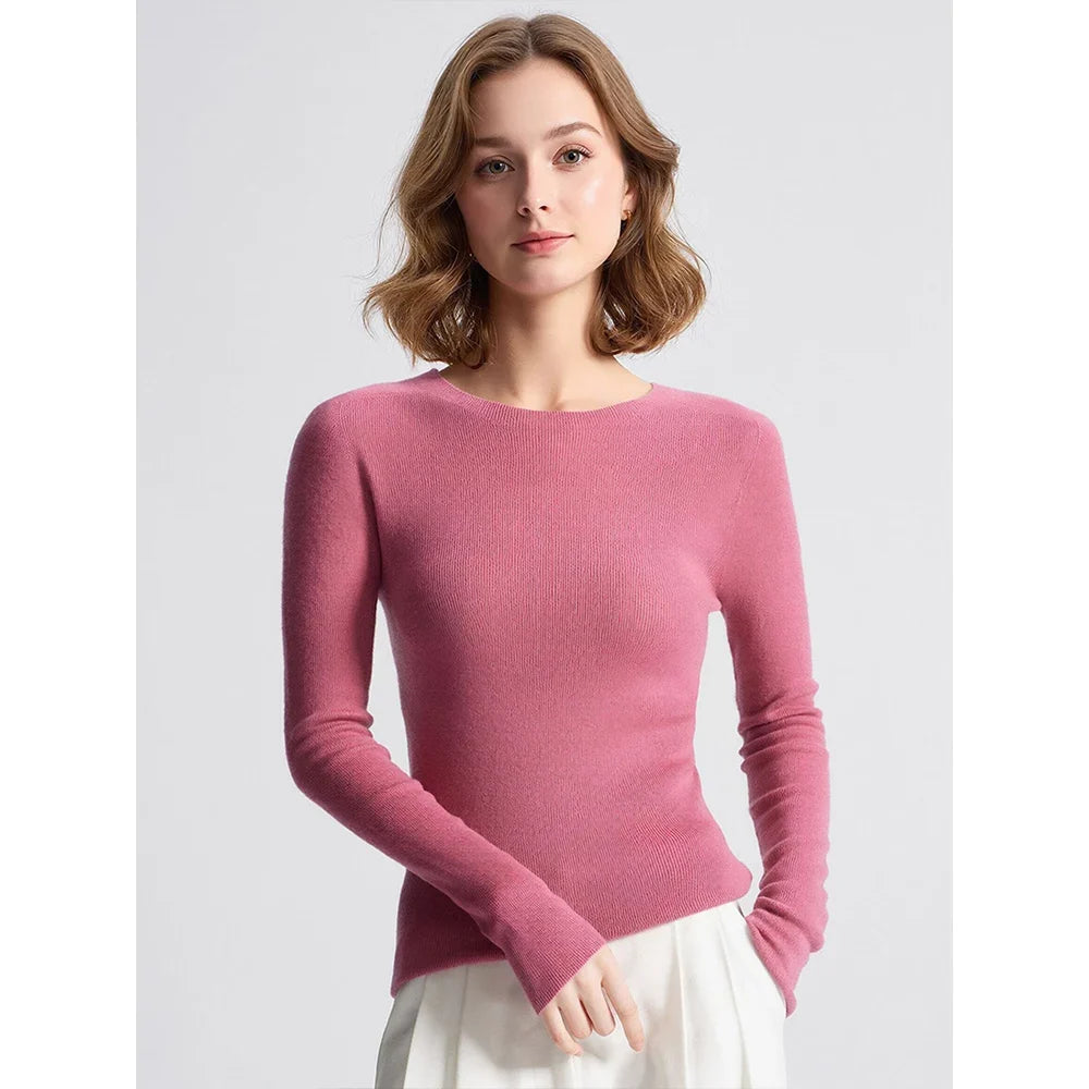 Women's Slim-Fit Crew-Neck Fine-Knit Long-Sleeve Top