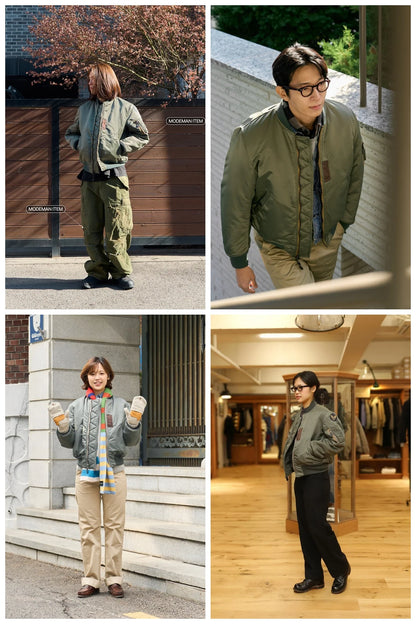 Unisex bomber jacket with zipper and sleeve pocket