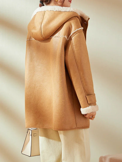 Damen Dufflecoat mit Kapuze und Futter in Camel