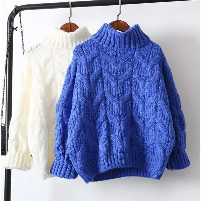 Women's cable-knit turtleneck sweater long sleeves