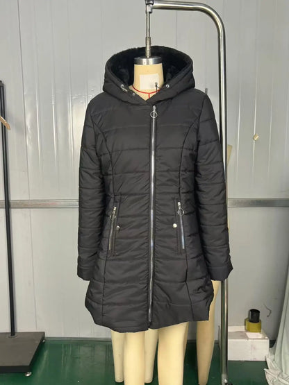 Women's winter quilted coat with hood, Black