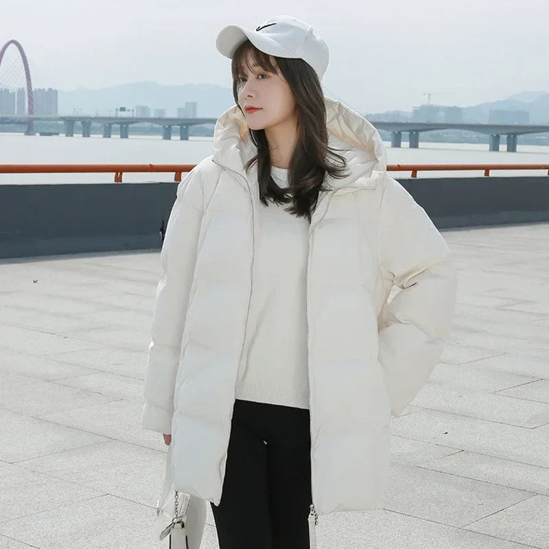 Damen Steppjacke mit Kapuze Oversize Design Winterjacke