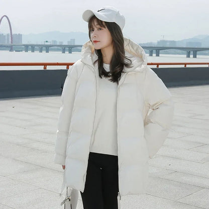 Damen Steppjacke mit Kapuze Oversize Design Winterjacke