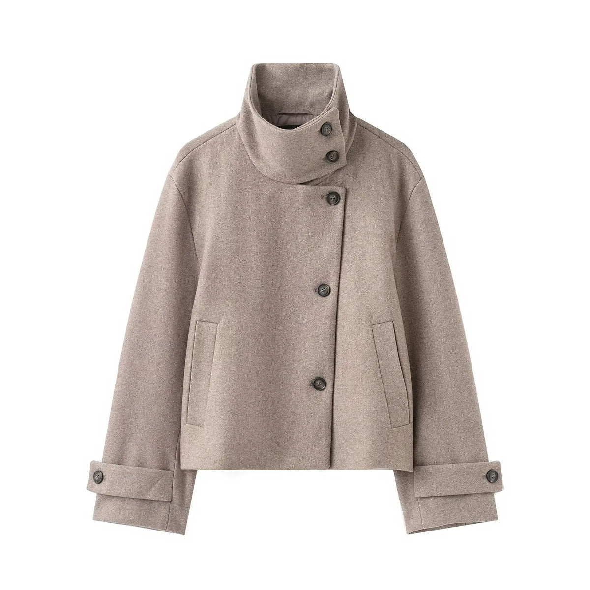 Kurze Damen Übergangsjacke mit Stehkragen und weiten Ärmeln, meliert